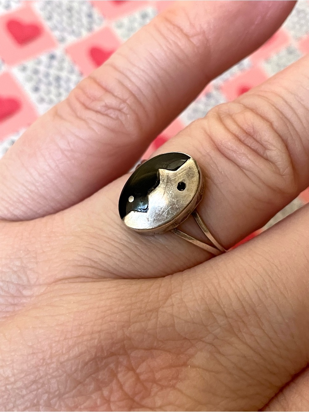 Vintage stamped 925 sterling silver Taxco Mexico yin yang ring sz 8.25 - Picture 4 of 13